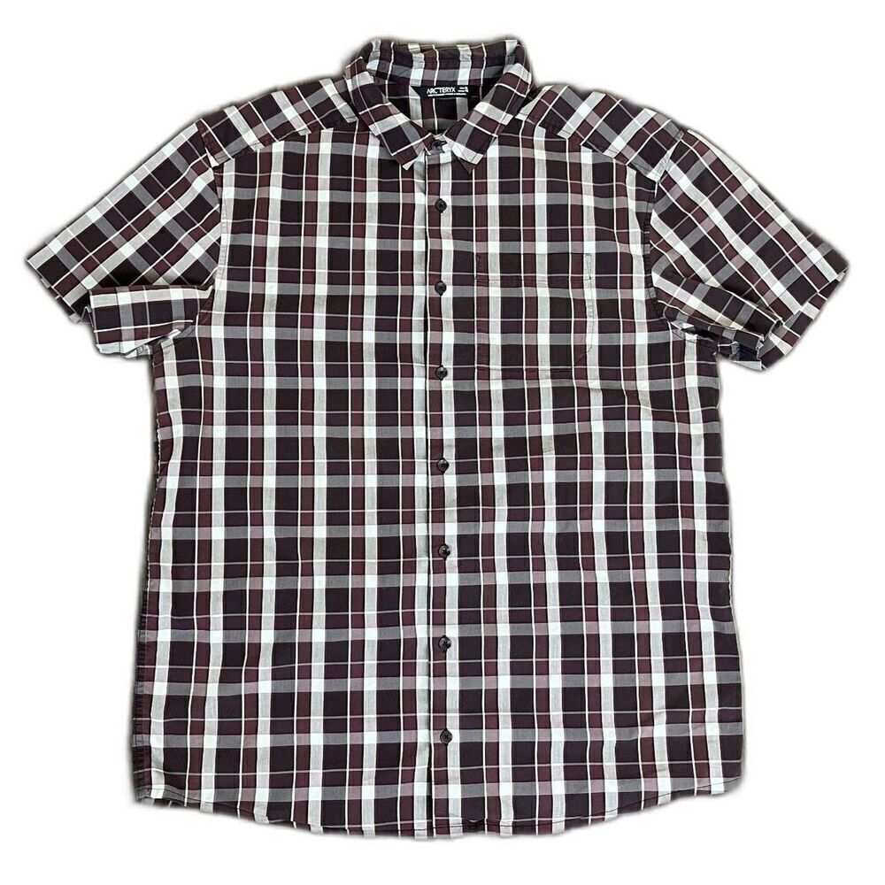 Arc'teryx Mens Size XL Brohm Plaid Cotton Short Sleeve Button Down Shirt Casual